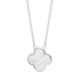 Sterling Silver WHITE MOP Bloom Large Four Leaf Clover Polished Edge Pendant, N1153