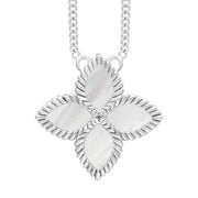 Sterling Silver WHITE MOP Bloom Large Marquise Flower Necklace