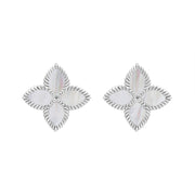 Sterling Silver WHITE MOP Bloom Marquise Flower Stud Earrings