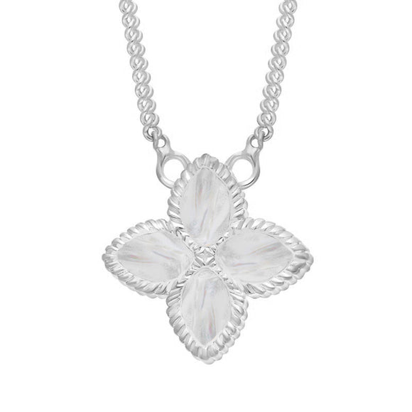 Sterling Silver WHITE MOP Bloom Small Marquise Flower Necklace