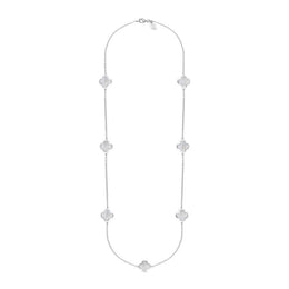 Sterling Silver WHITE MOP Bloom Four Leaf Clover Long Necklace, N1129