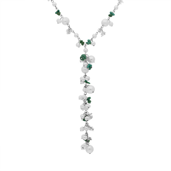 Sterling Silver Freshwater Pearl Turquoise Bead Drop Necklace D N421B