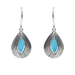 Sterling Silver Turquoise Marquise Shape Wave Wood Effect Earrings