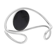 Sterling Silver 9ct Yellow Gold Whitby Jet Moon Abbey Bat Cuff Bangle. B1246.