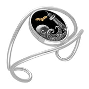 Sterling Silver 9ct Yellow Gold Whitby Jet Moon Waves Lighthouse Bat Oval Cuff Bangle B1264