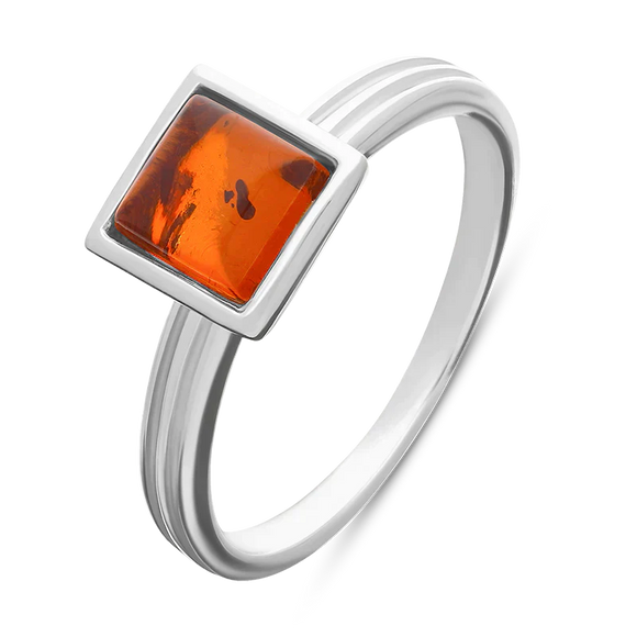 Sterling Silver Amber Square Stacking Ring, R1231_2