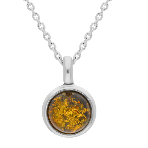 Sterling Silver Baltic Amber 13mm Round Pendant, P215