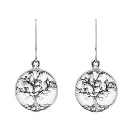 Sterling Silver Bauxite Round Large Tree of Life Leaves Drop Earrings, E2427