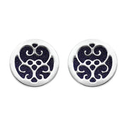 Sterling Silver Blue Goldstone Flore Filigree Stud Earrings, E1782.