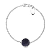 Sterling Silver Blue Goldstone Round Locket Chain Bracelet, B1248.