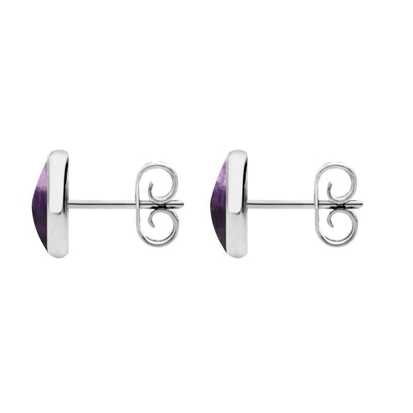 Sterling Silver Blue John 8mm Classic Large Round Stud Earrings, E004.