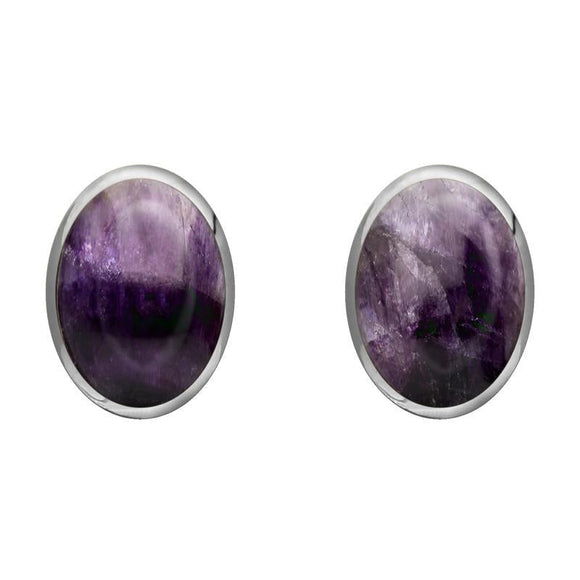 Sterling Silver Blue John 8 x 10mm Classic Large Oval Stud Earrings, E007