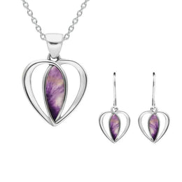 Sterling Silver¬†Blue John Centre Stone Heart Two Piece Set, S024