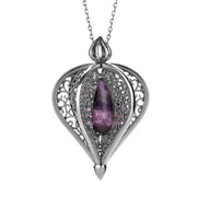 Sterling Silver Blue John Flore Filigree Droplet Necklace. P2330C.