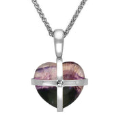 Sterling Silver Blue John One Marcasite Small Cross Heart Necklace, P2266