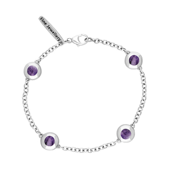 Sterling Silver Blue John Oval Star Detail Four Stone Bracelet, B796.