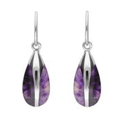 Sterling Silver Blue John Pear Drop Hook Earrings, E2016.