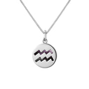 Sterling Silver Blue John Zodiac Aquarius Round Necklace, P3598.