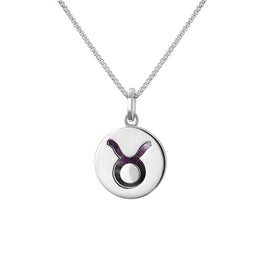 Sterling Silver Blue John Zodiac Taurus Round Necklace, P3601.