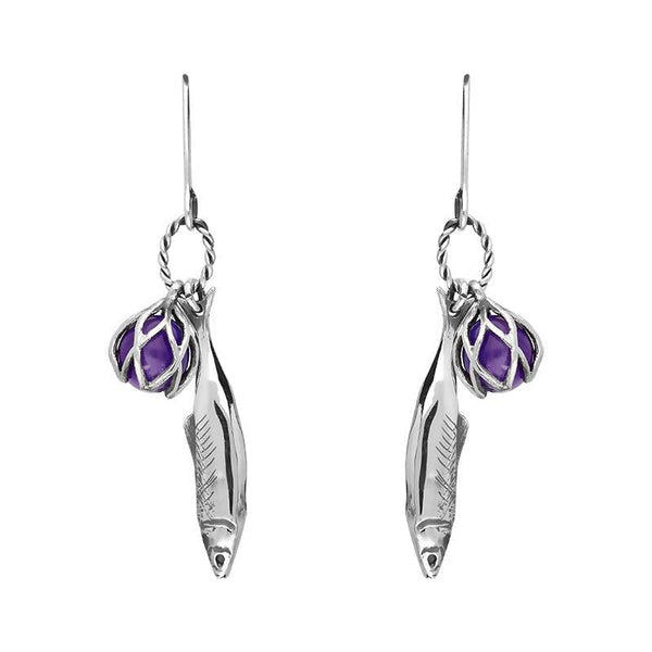 Sterling Silver Emma Stothard Silver Darling Amethyst Float Charm Hook Earrings, E2582.