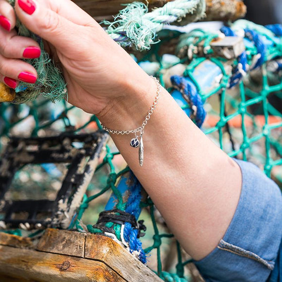 Sterling Silver Emma Stothard Silver Darling Lapis Lazuli Float Charm Bracelet, B1204.
