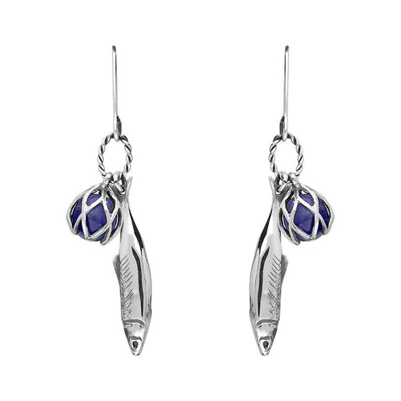 Sterling Silver Emma Stothard Silver Darling Lapis Lazuli Float Charm Hook Earrings, E2582.