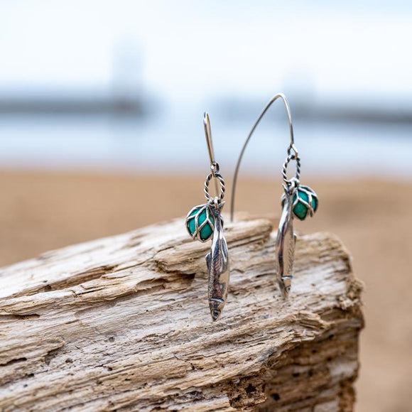 Sterling Silver Emma Stothard Silver Darling Turquoise Float Charm Hook Earrings, E2582.