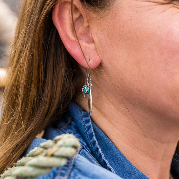 Sterling Silver Emma Stothard Silver Darling Turquoise Float Charm Hook Earrings, E2582.