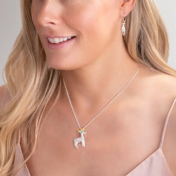 Sterling Silver Green Zirconia Small Reindeer Necklace, P2794C.