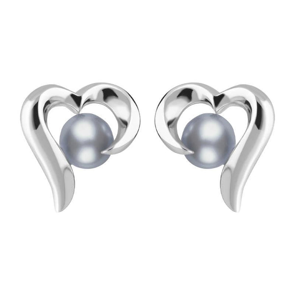 Sterling Silver Grey Pearl Twisted Open Heart Earrings, E2076