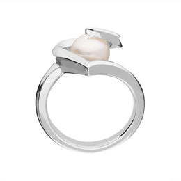 Sterling Silver White Pearl Twisted Open Heart Ring, R931