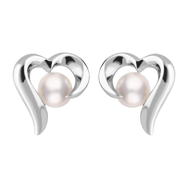 Sterling Silver Grey Vermeil White Pearl Twisted Open Heart Earrings, E2074