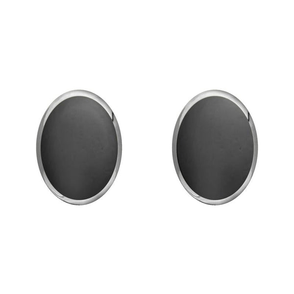 Sterling Silver Hematite 8 x 6mm Classic Medium Oval Stud Earrings, E006