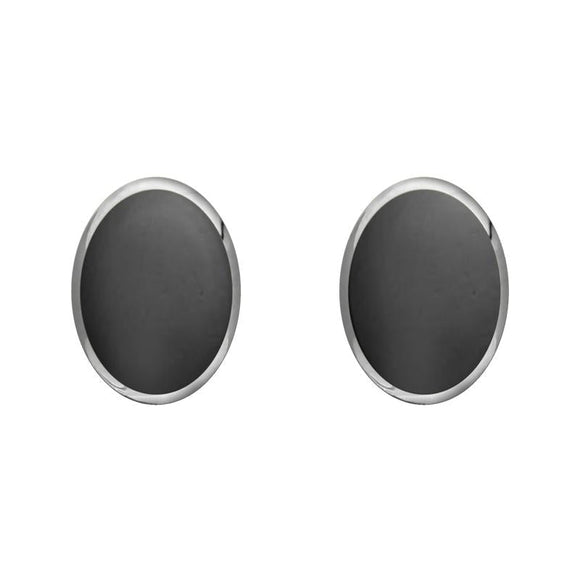 Sterling Silver Hematite 8 x 6mm Classic Medium Oval Stud Earrings, E006