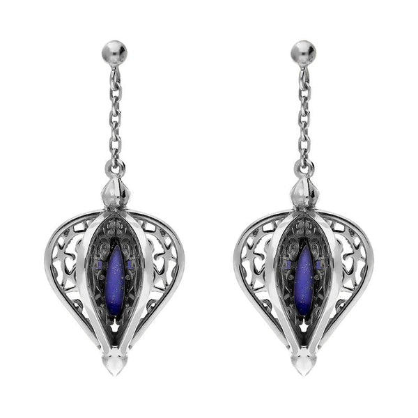 Sterling Silver Lapis Lazuli Flore Filigree Drop Earrings, E1781
