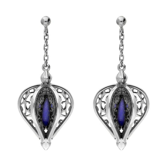 Sterling Silver Lapis Lazuli Flore Filigree Drop Earrings, E1781