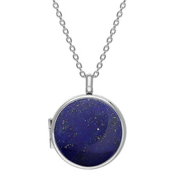 Sterling Silver Lapis Lazuli Medium Round Locket, P3550C