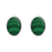 Sterling Silver Malachite 8 x 6mm Classic Medium Oval Stud Earrings, E006