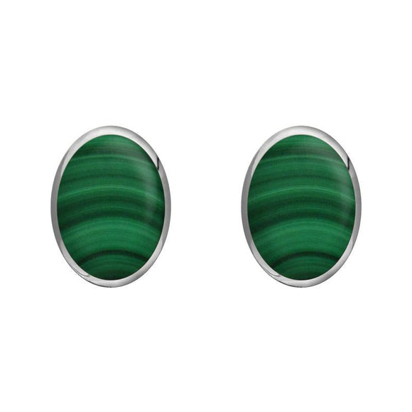 Sterling Silver Malachite 8 x 6mm Classic Medium Oval Stud Earrings, E006