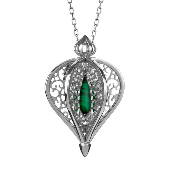 Sterling Silver Malachite Flore Filigree Small Necklace P2338C