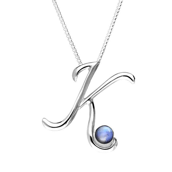 Sterling Silver Moonstone Love Letters Initial K Necklace, P3458C.