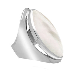 Sterling Silver Mother of Pearl Large Oval Statement Ring, R013.