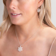 Sterling Silver White Cubic Zirconia Snowflake Drop Earrings, E2083