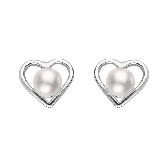 Sterling Silver Pearl Heart Stud Earrings