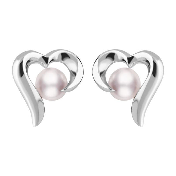 Sterling Silver Pink Pearl Open Twist Heart Stud Earrings, E2075.