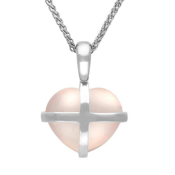 Sterling Silver Rose Quartz Small Cross Heart Necklace P1544