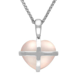 Sterling Silver Rose Quartz Small Cross Heart Necklace P1544