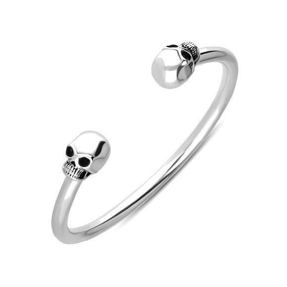 Sterling Silver Skull Medium Torc Bangle. B849M.