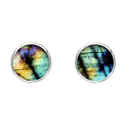 Sterling Silver Spectrolite 6mm Classic Medium Round Stud Earrings, E003
