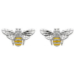 Sterling Silver Swarovski Crystal Yellow Enamel House Style Bee Stud Earrings. E2285.